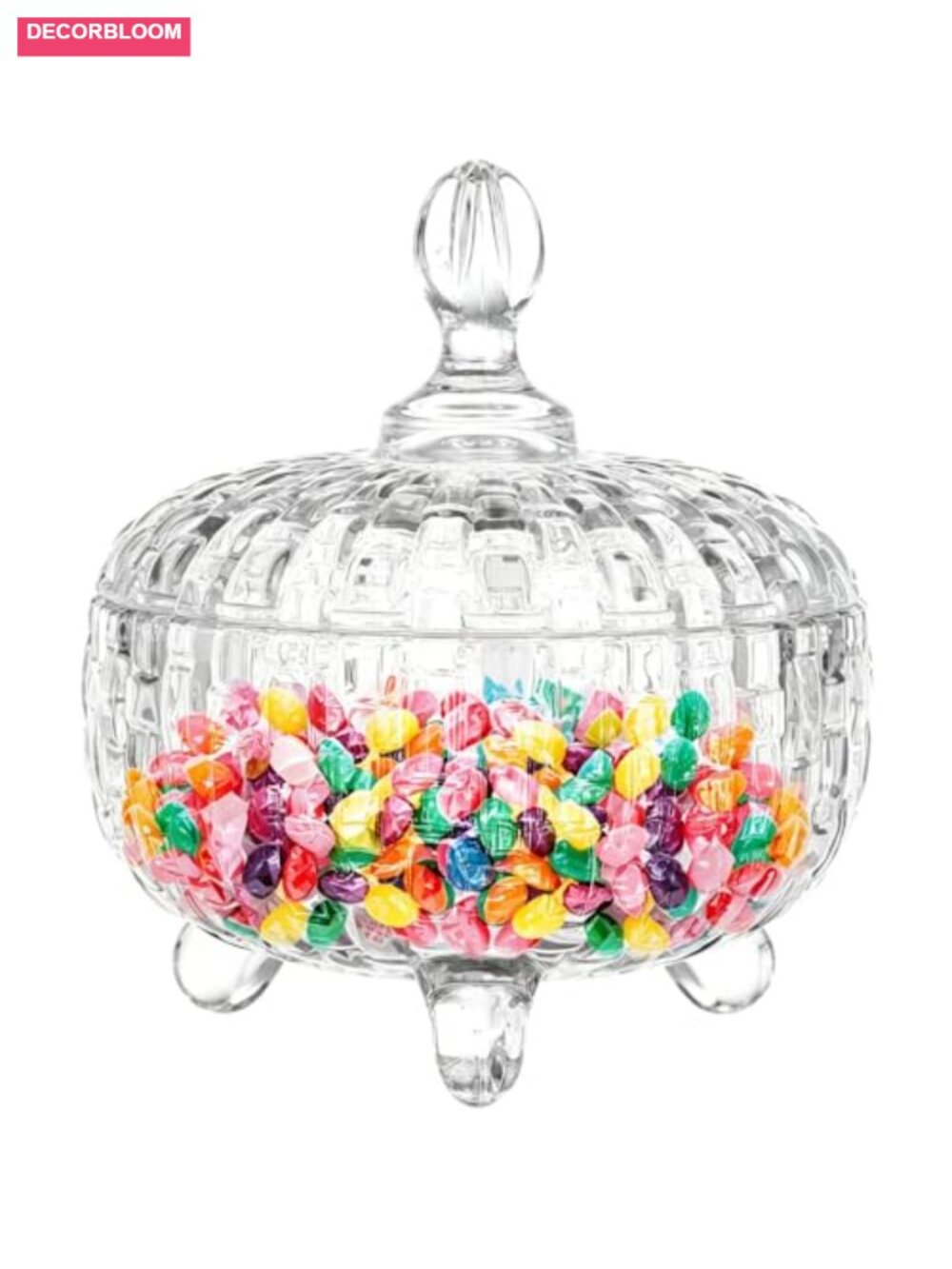 Crystal Glass Candy Jar with Lid Weave Design Food Storage Canister